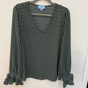 CeCe Black, Green and White Patterned Blouse size L